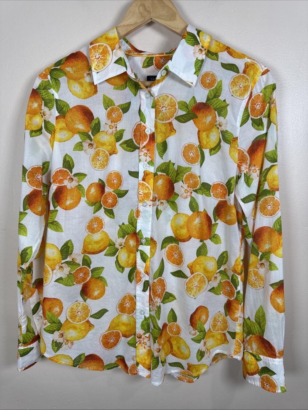 Talbots Womens Button Up Shirt S Lemon Print Cotton Preppy Coastal